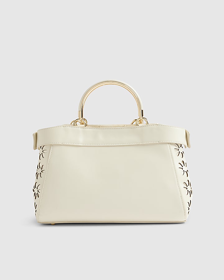 Cream 3D Floral Laser Cut Tote Bag