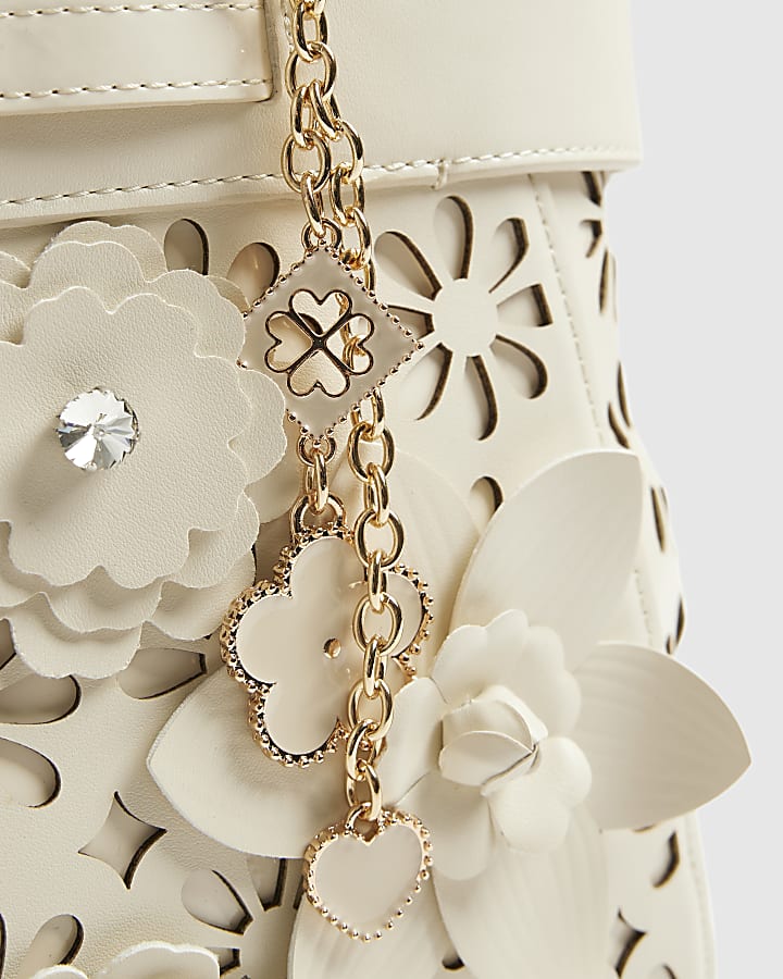Cream 3D Floral Laser Cut Tote Bag