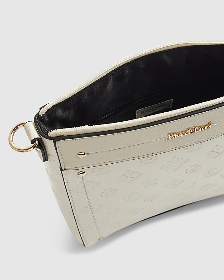 Cream Monogram Embossed  Messenger Bag