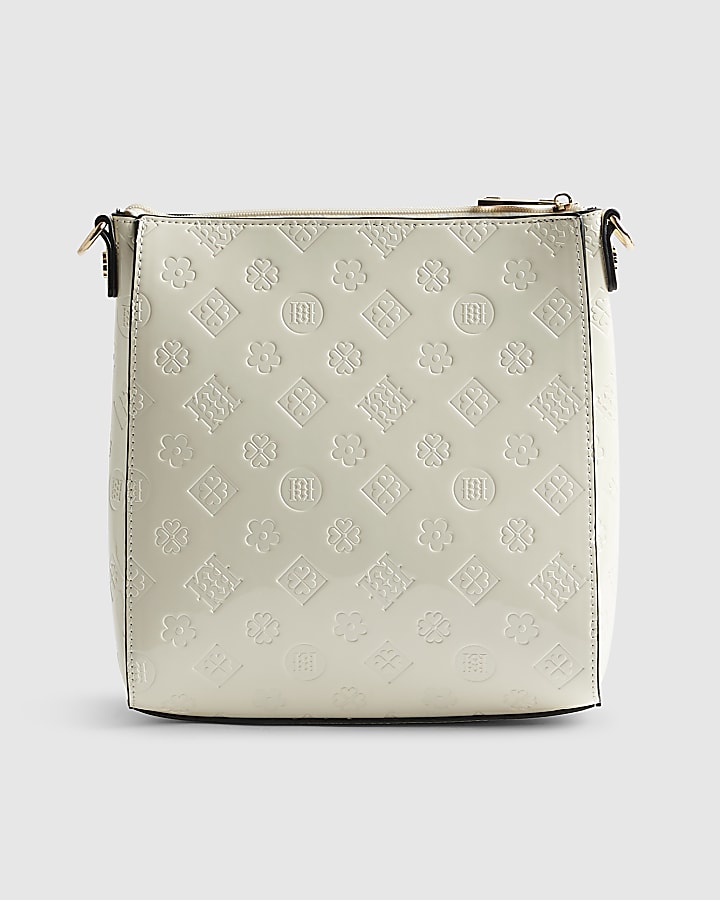 Cream Monogram Embossed  Messenger Bag