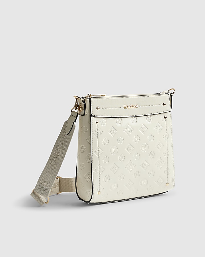 Cream Monogram Embossed  Messenger Bag