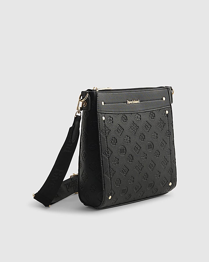 Black Monogram Embossed Messenger Bag
