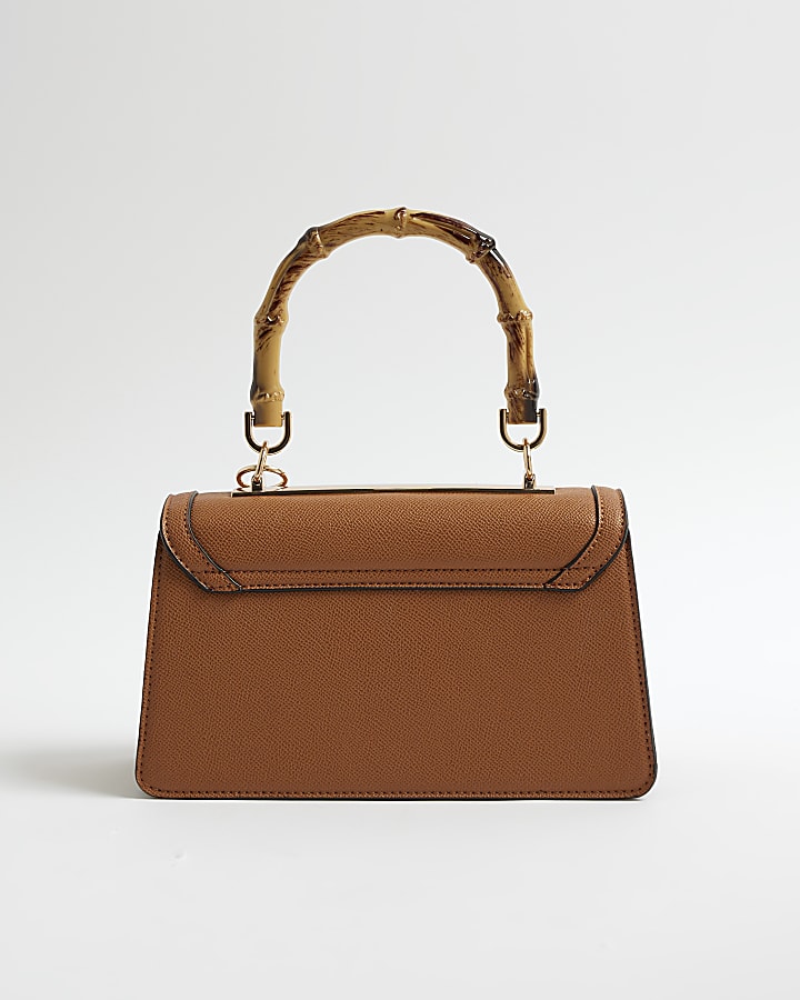 Brown Small Bamboo Handle Tote Bag