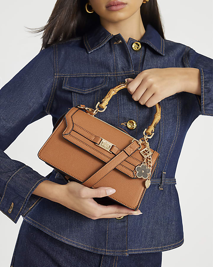 Brown Small Bamboo Handle Tote Bag