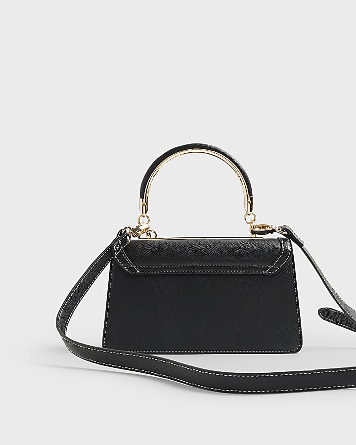 Black Small Metal Handle Charm Tote Bag