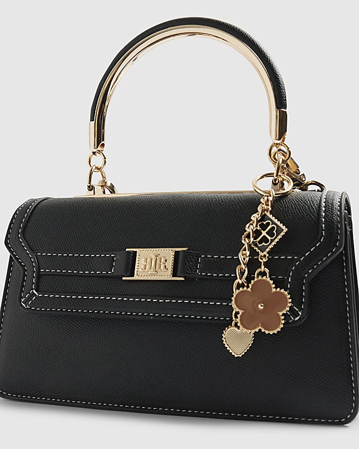 Black Small Metal Handle Charm Tote Bag