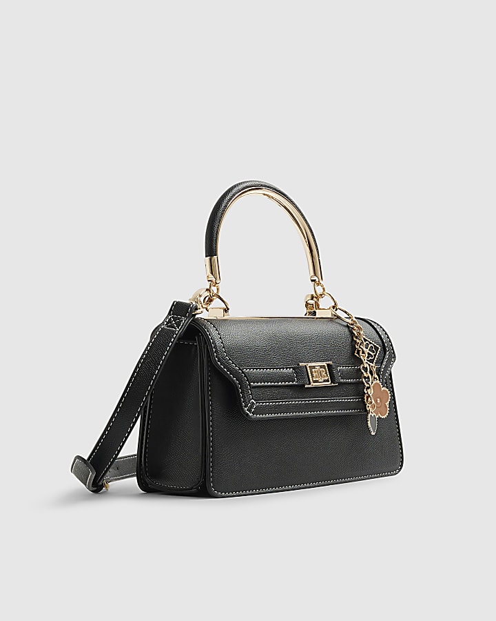 Black Small Metal Handle Charm Tote Bag