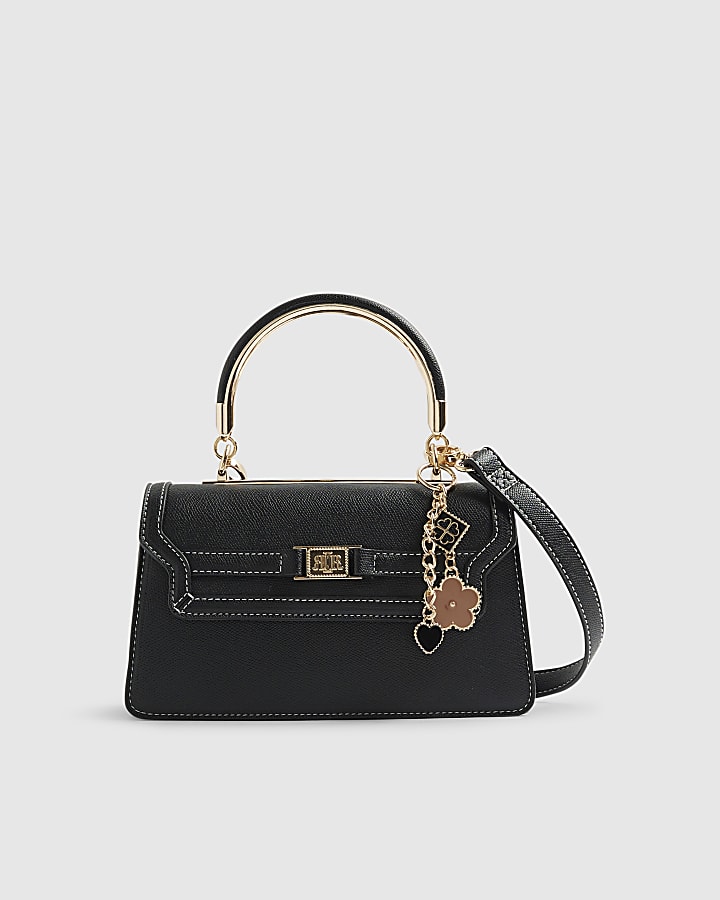 Black Small Metal Handle Charm Tote Bag