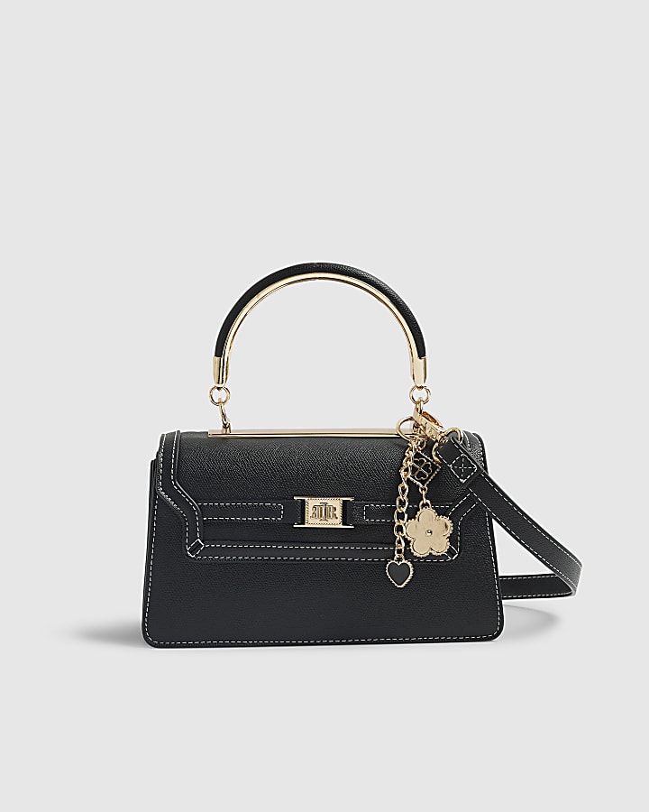 Black Small Metal Handle Charm Tote Bag