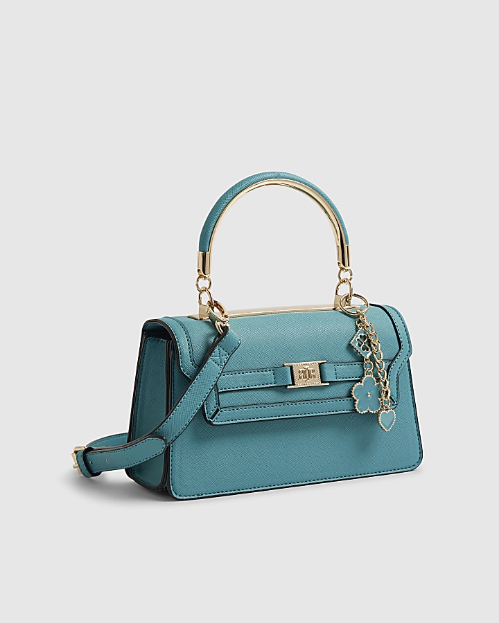 Blue Metal Handle Tote Bag