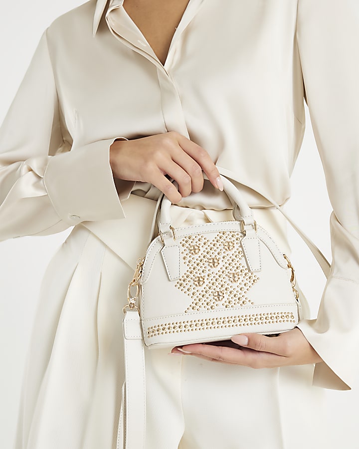 White Studded Detail Cross Body Bag