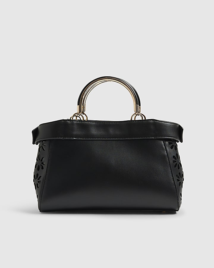 Black 3D Floral Laser Cut Tote Bag