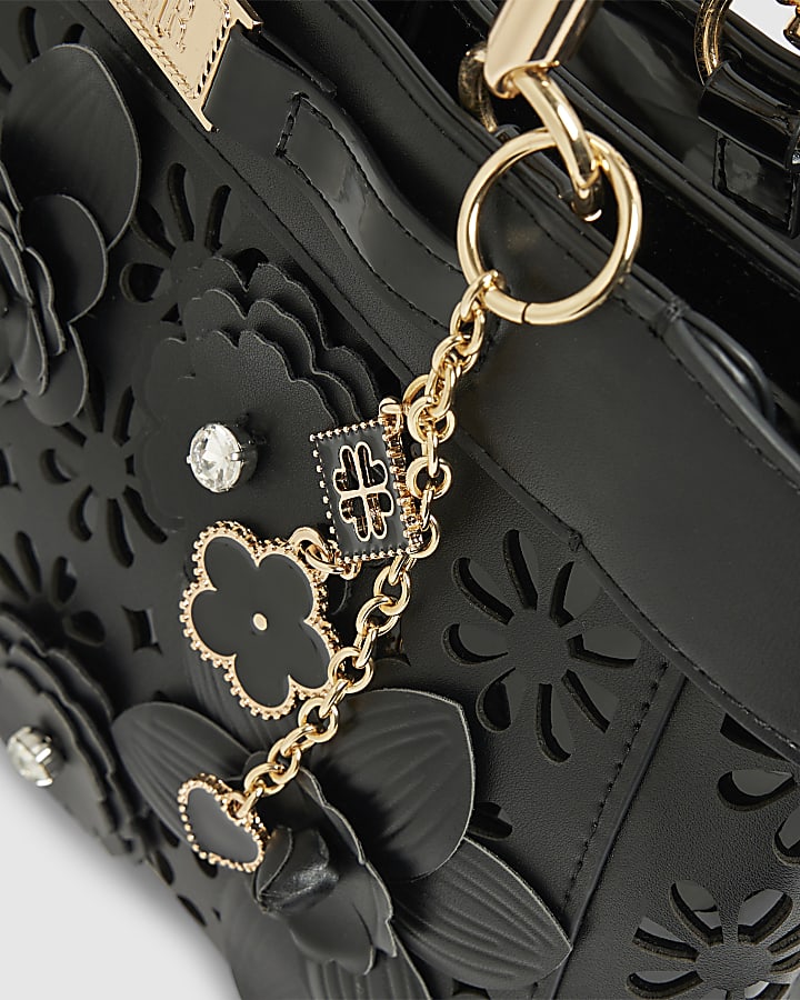 Black 3D Floral Laser Cut Tote Bag