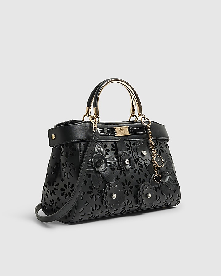Black 3D Floral Laser Cut Tote Bag