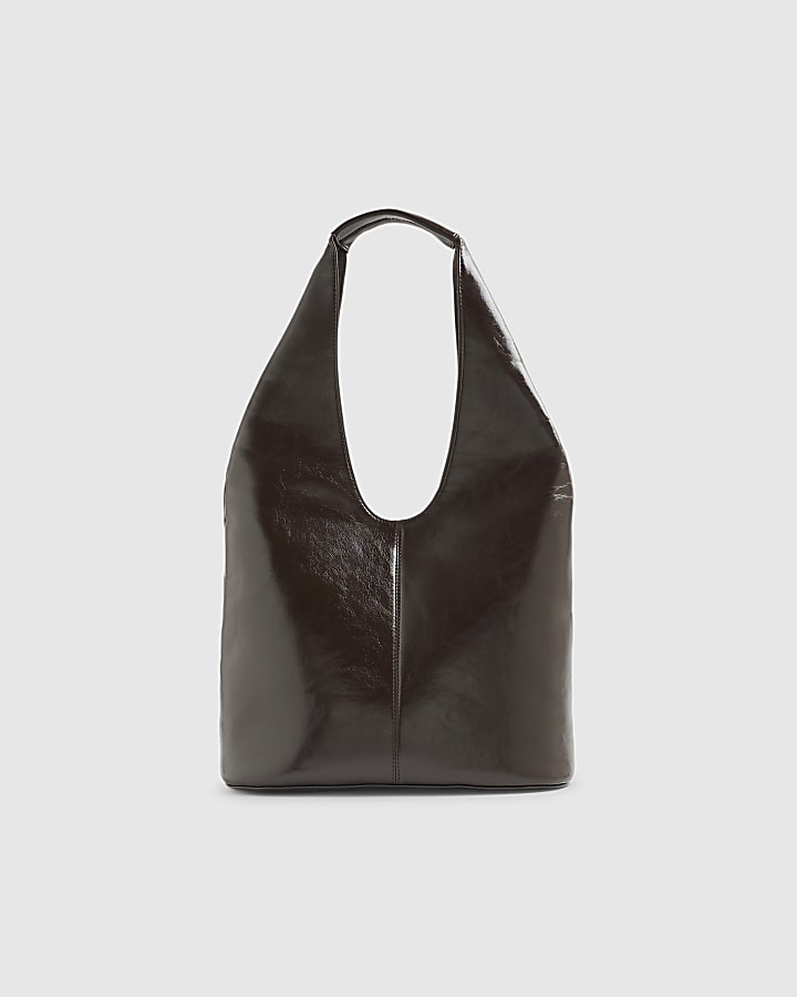 Brown Studded Seam Slouch Shoulder Bag