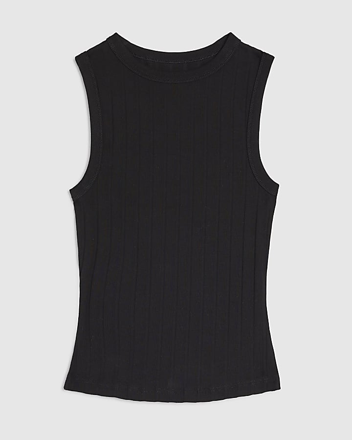 Black Sleeveless Wide Ribbed Tank Top