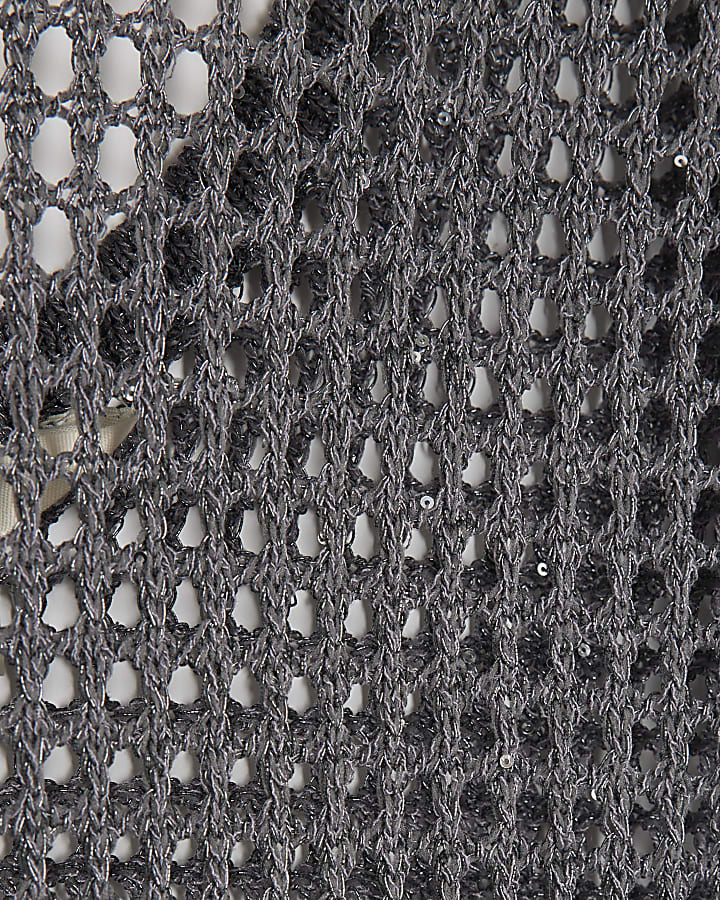 Grey Lurex Long Sleeve Maxi Beach Dress