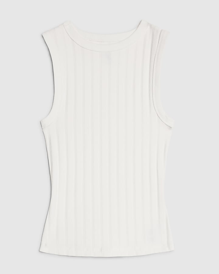 White Sleeveless Wide Ribbed Tank Top