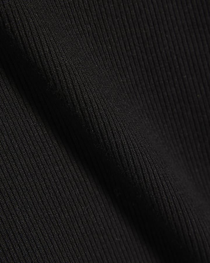 Black Short Sleeve Fitted Ribbed Top