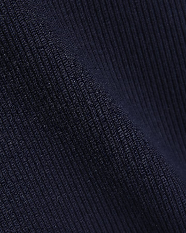 Navy Short Sleeve Fitted Ribbed Top