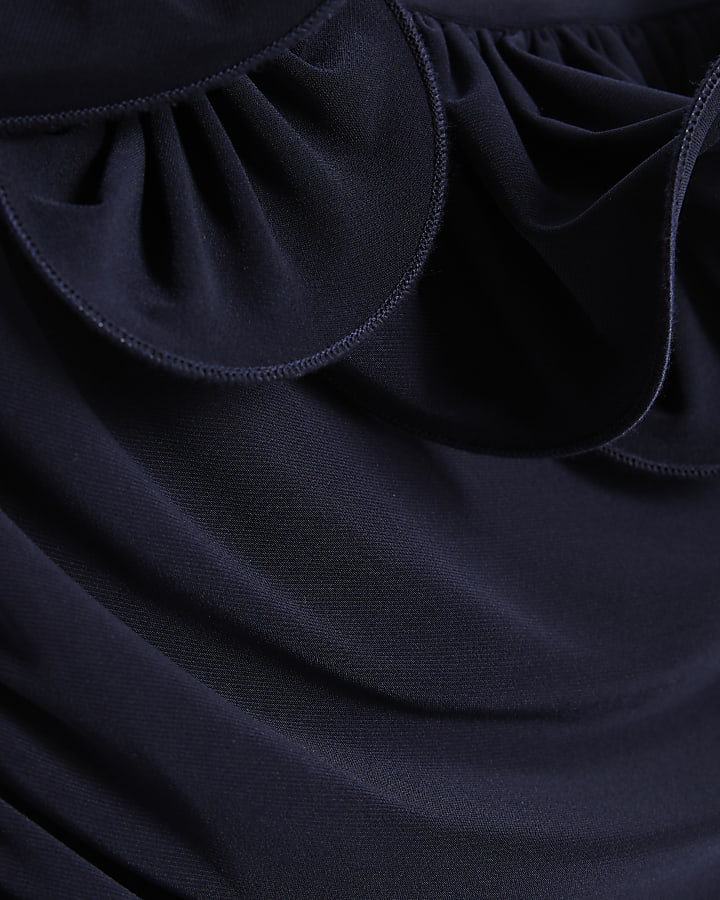 Navy Frill Bardot Top