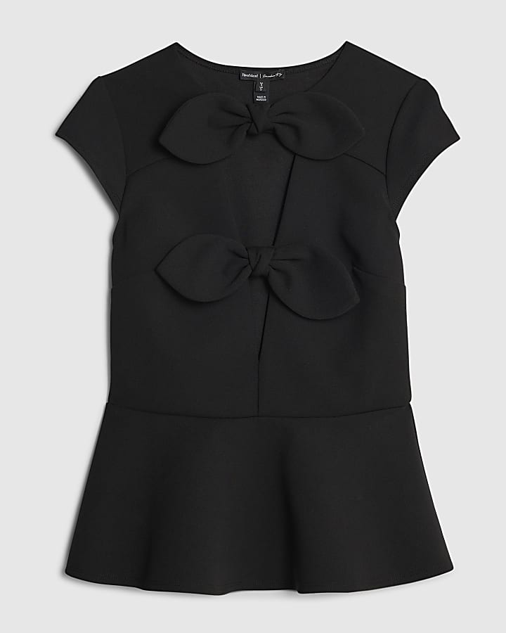 Black Plunge Neckline Bow Top