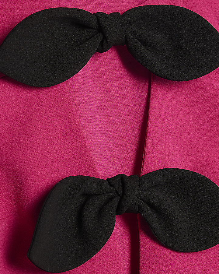 Pink Plunge Neckline Bow Top