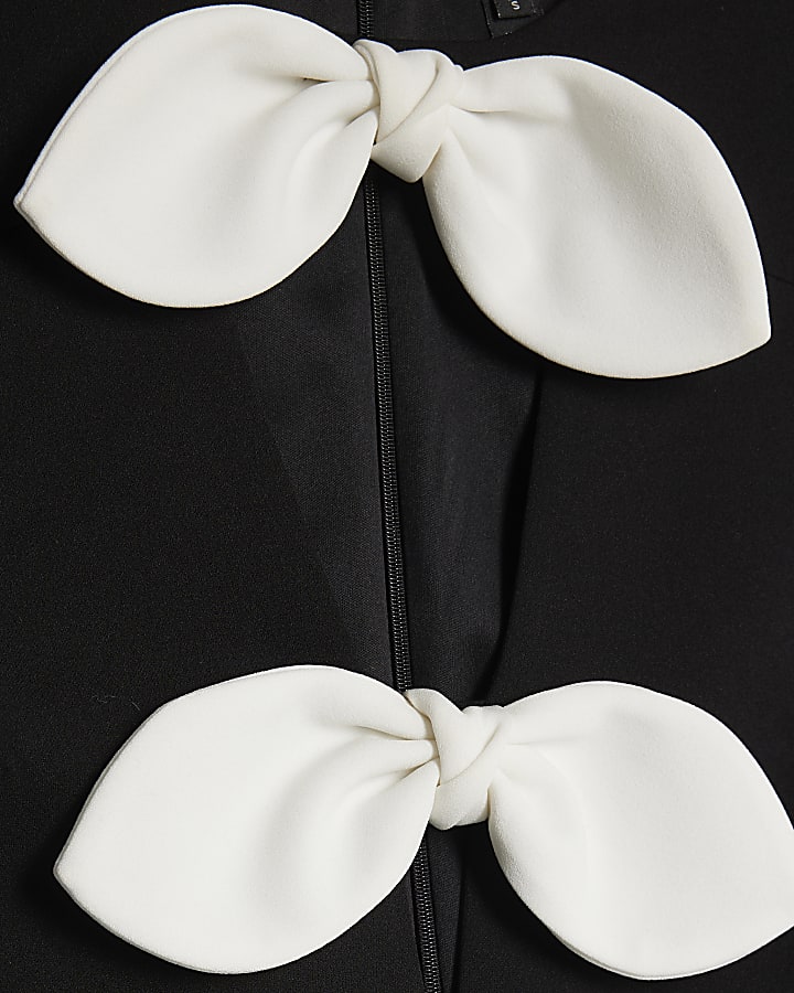 Black Plunge Neckline Bow Mini Dress