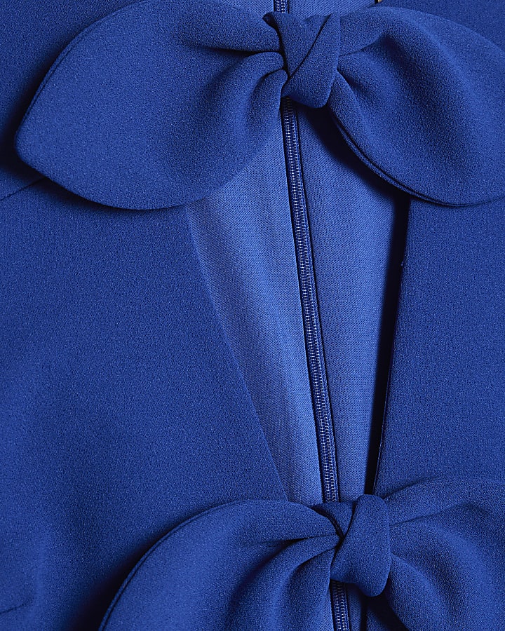 Blue Plunge Neckline Bow Mini Dress