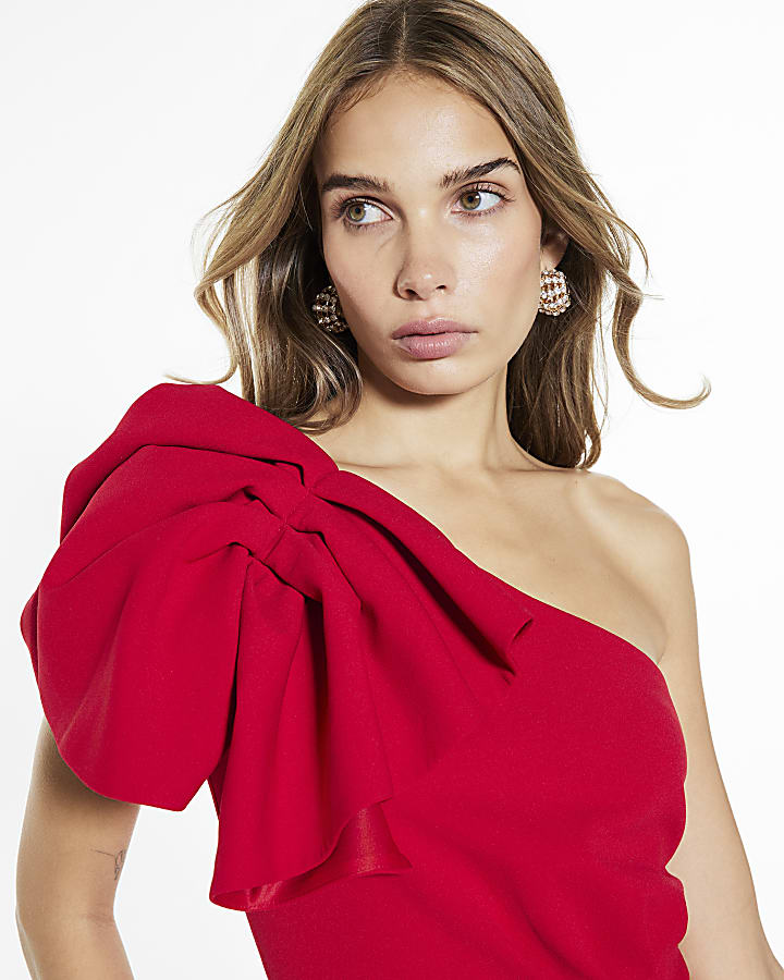 Red Sleeveless Asymmetric Ruffle Jumpsuit