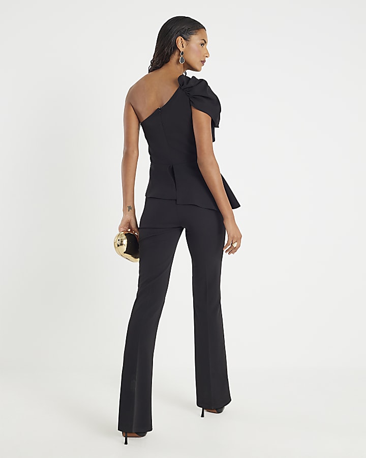 Black Sleeveless Asymmetric Ruffle Jumpsuit