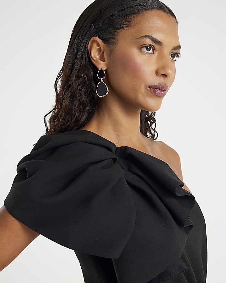 Black Sleeveless Asymmetric Ruffle Jumpsuit