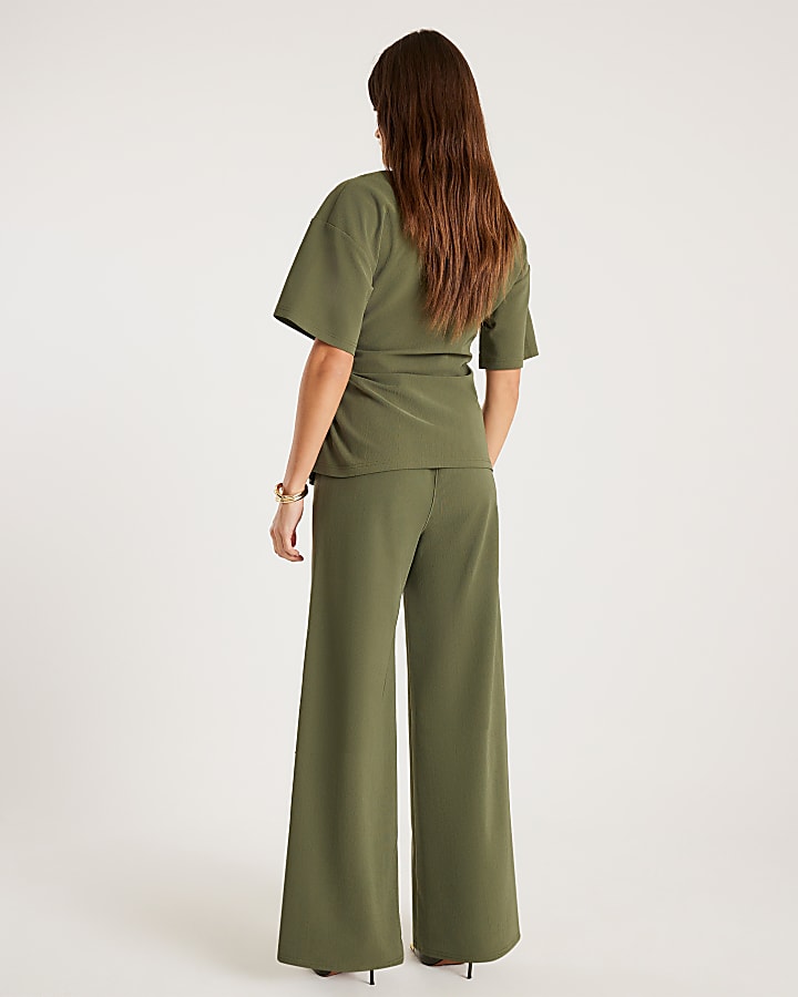 Khaki Wide Leg Trousers