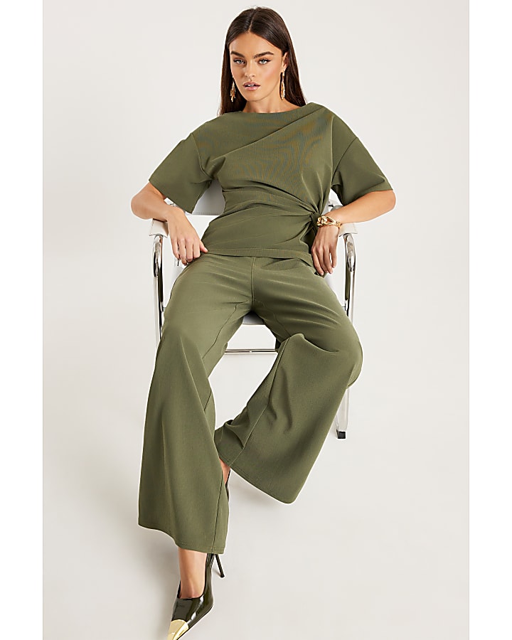 Khaki Wide Leg Trousers