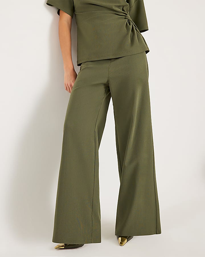 Khaki Wide Leg Trousers