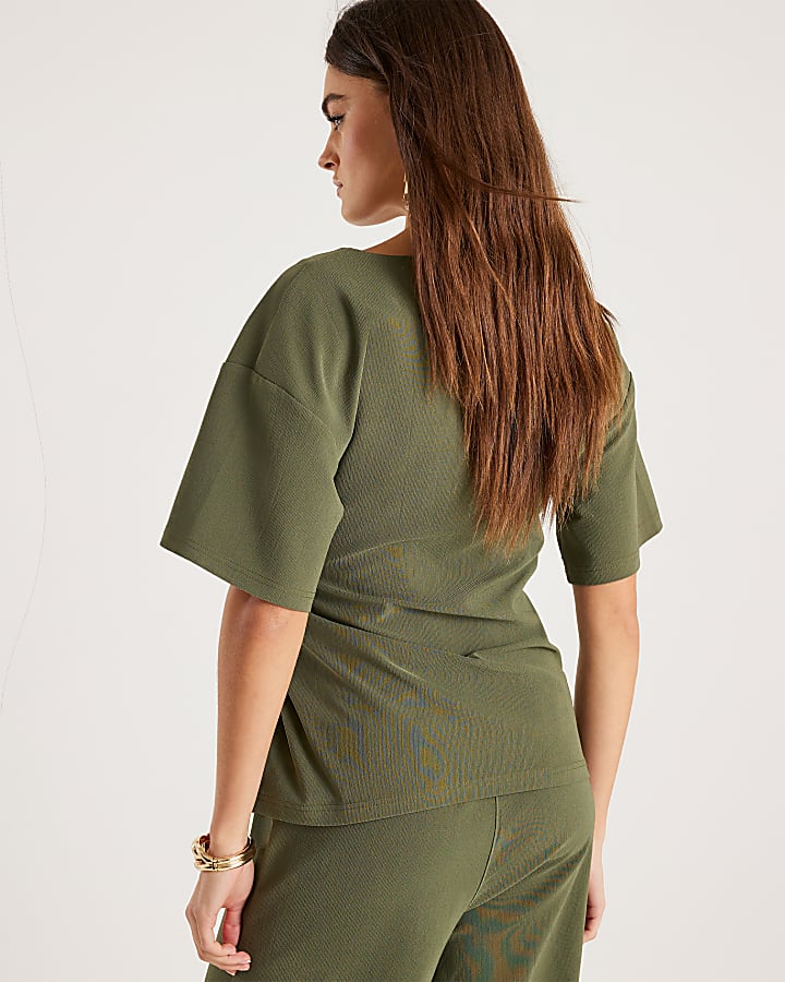 Khaki Short Sleeve Twist Detail Top