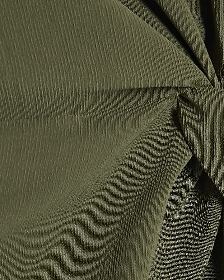 Khaki Short Sleeve Twist Detail Top