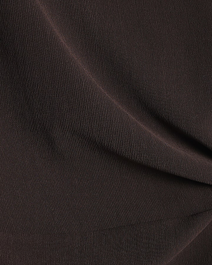 Brown Short Sleeve Twist Detail Top