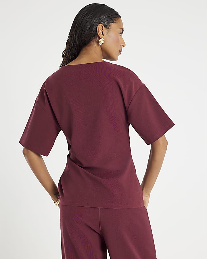 Red Short Sleeve Twist Detail Top
