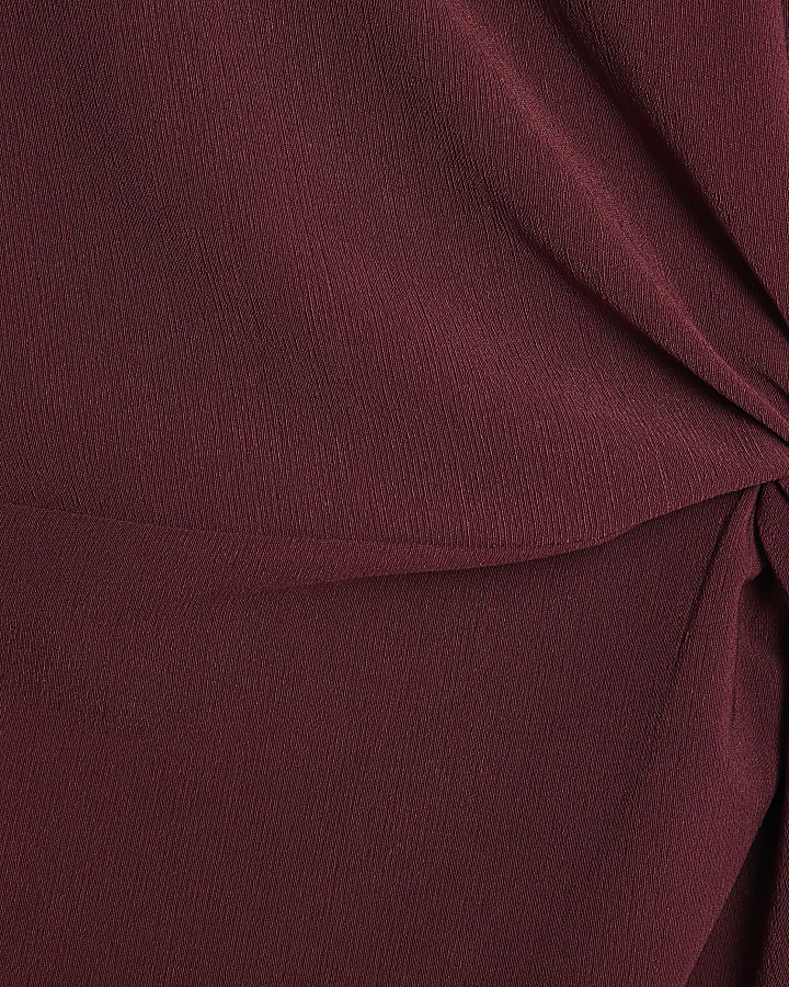 Red Short Sleeve Twist Detail Top