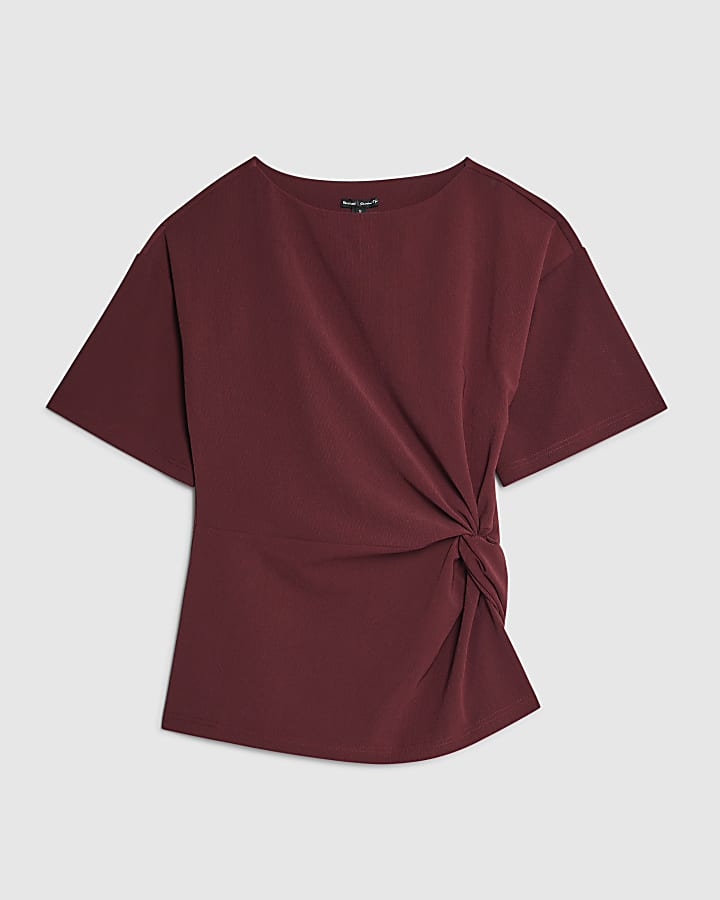 Red Short Sleeve Twist Detail Top