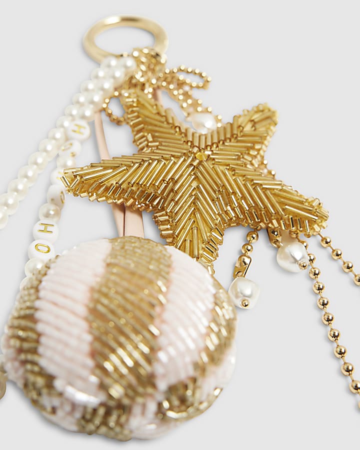 Gold Christmas Beaded Bauble Bag Charms