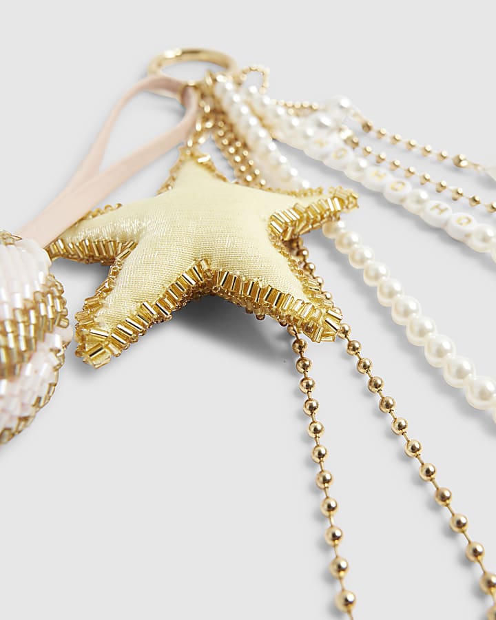 Gold Christmas Beaded Bauble Bag Charms