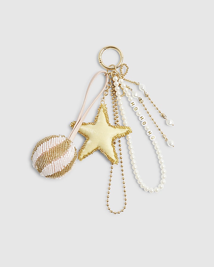 Gold Christmas Beaded Bauble Bag Charms