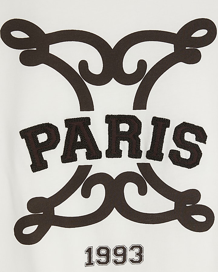 White Short Sleeve Embroidered Paris T-shirt