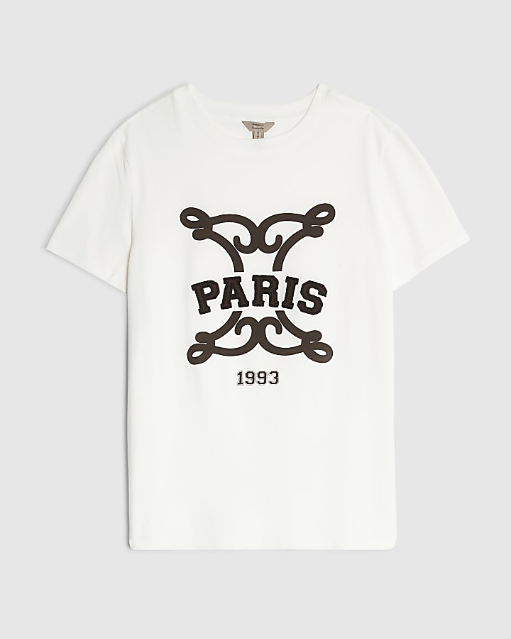 White Short Sleeve Embroidered Paris T-shirt