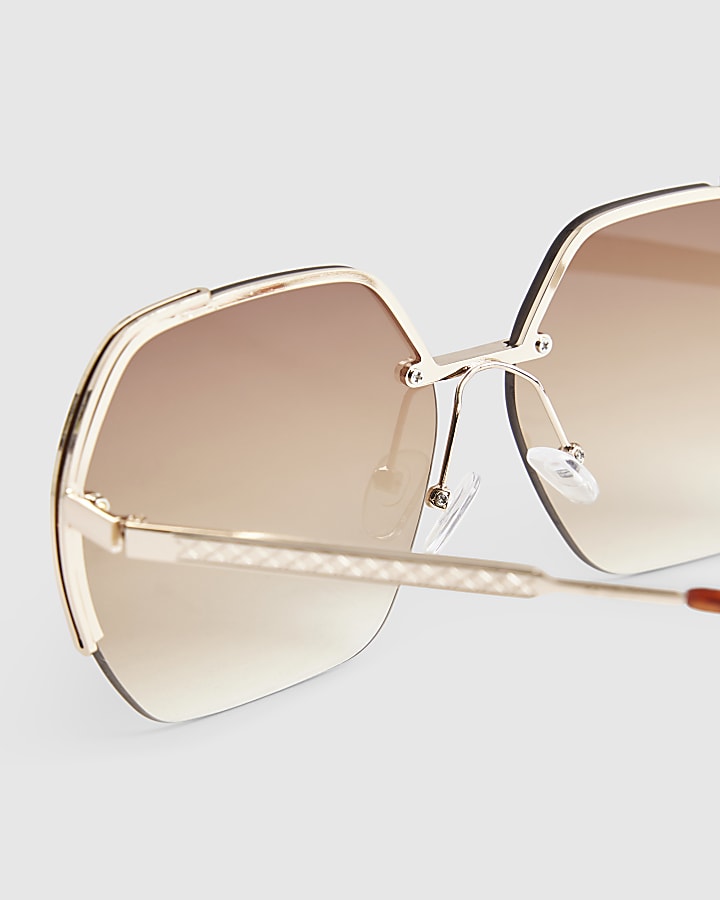 Gold Oversized Brown Rimless Sunglasses