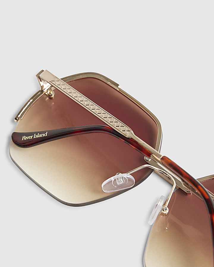 Gold Oversized Brown Rimless Sunglasses