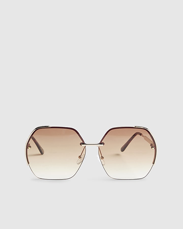 Gold Oversized Brown Rimless Sunglasses