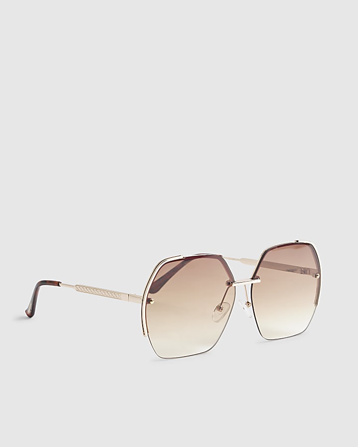 Gold Oversized Brown Rimless Sunglasses